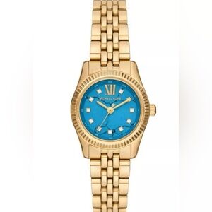 Michael Kors Gold-Tone Bracelet Watch with Turquoise Blue Dial Womens